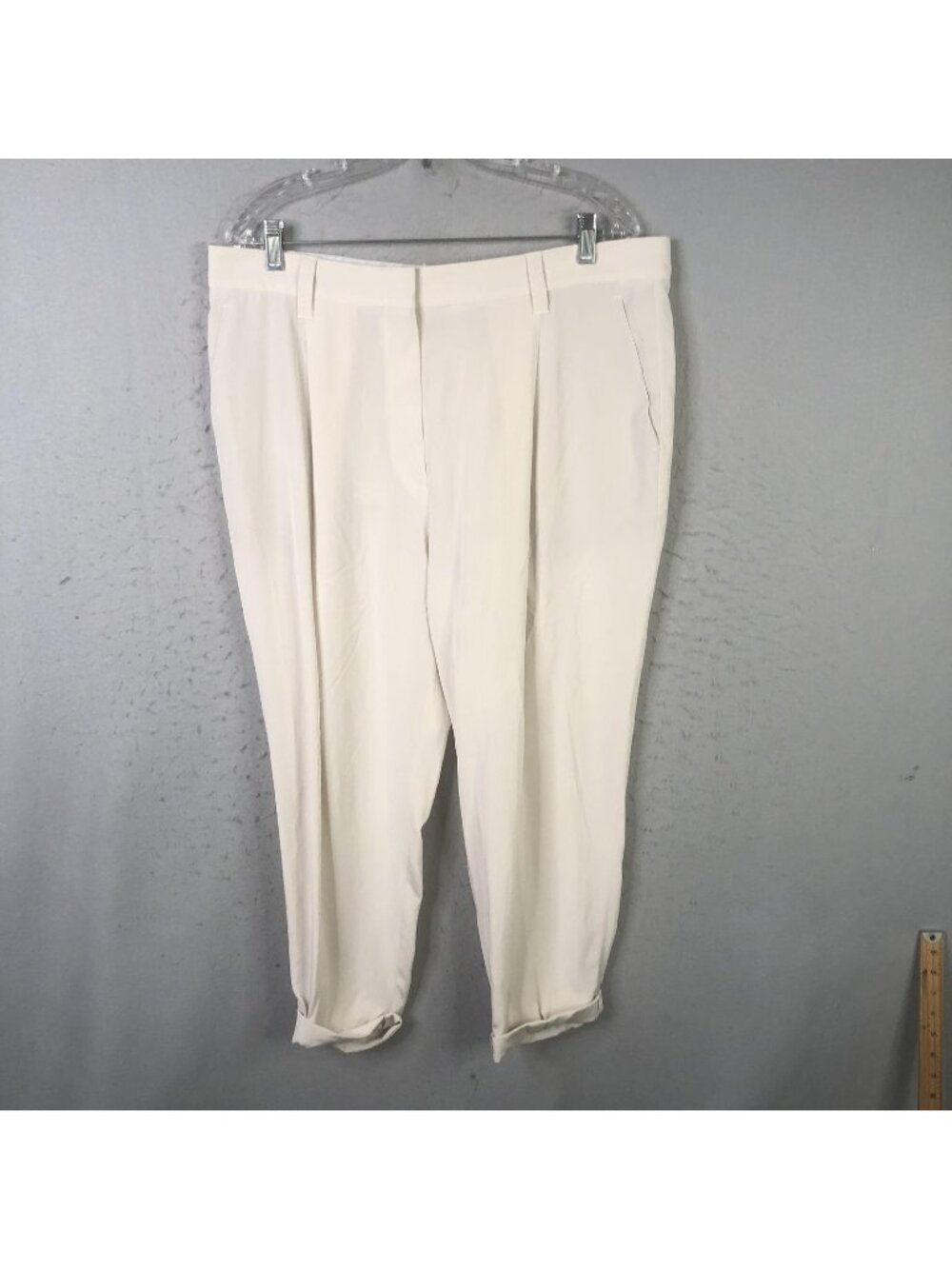 Brunello Cucinelli Pants Womens 12 Cream Silk Satin Ankle Cuffed Tapered Italy